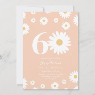 Invitación Cumpleaños de Patrón Floral Retro Sesenta Años