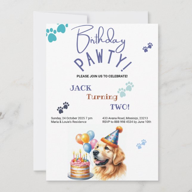 Invitación Cumpleaños de Patty Golden Retriever Dog (Anverso)