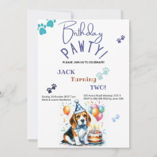 Invitación Cumpleaños de Pawty Beagle Dog Personalizado Cumpl