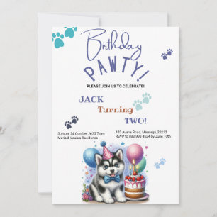 Invitación Cumpleaños de Pawty Siberian Husky Dog