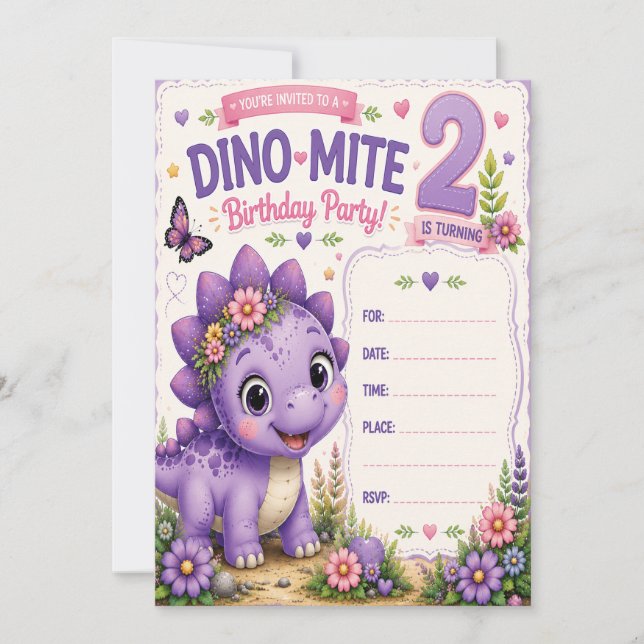 Invitación Cumpleaños de Pebbles Dino-Mite 2 (Anverso)