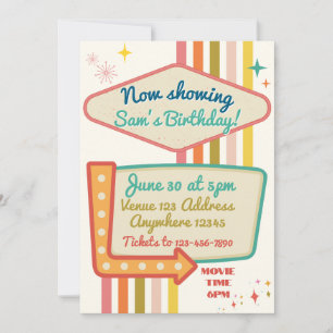 Invitación Cumpleaños de película retro que se muestra ahora