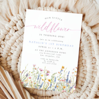 Invitación Cumpleaños de Pequeña Flor Silvestre de Acuarela d