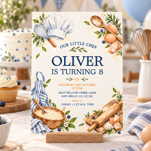 Invitación Cumpleaños de Pequeño Chef al Agua Acuarela