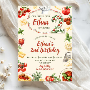 Invitación Cumpleaños de Pequeño Chef con Pasta Italiana Dos