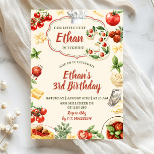 Invitación Cumpleaños de Pequeño Chef Tres Pasta Italiana