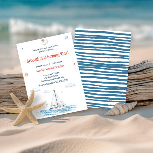 Invitación Cumpleaños de pequeño marinero náutico acuarela