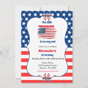 Invitación cumpleaños de pequeño petardo del 4 de julio