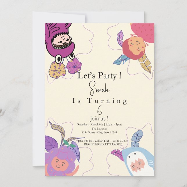 Invitación cumpleaños de pequeños Chicas personalizados (Anverso)