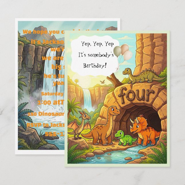 Invitación Cumpleaños de pequeños dinosaurios Descarga digita (Anverso / Reverso)