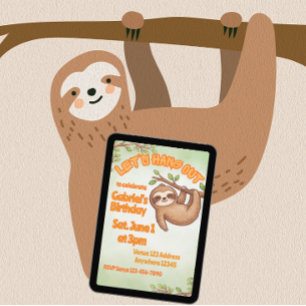 Invitación Cumpleaños de Perezoso Kawaii para Pasar el Rato