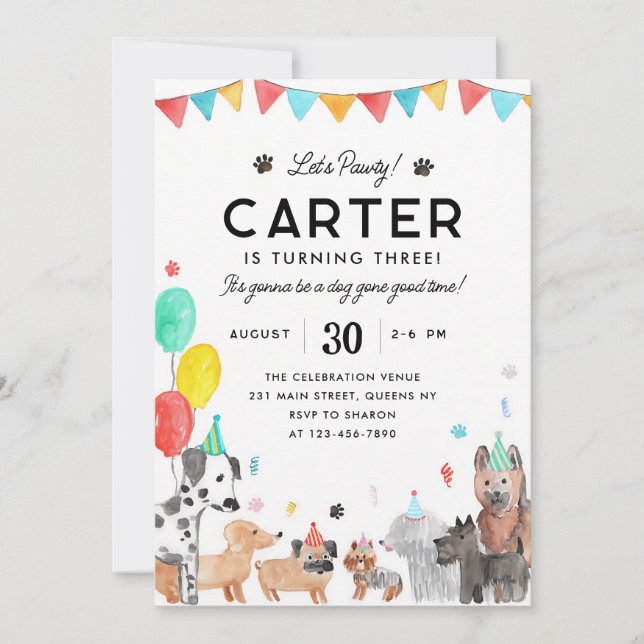 Invitación Cumpleaños de Perrito Vamos a la Fiesta de Cumplea (Anverso)