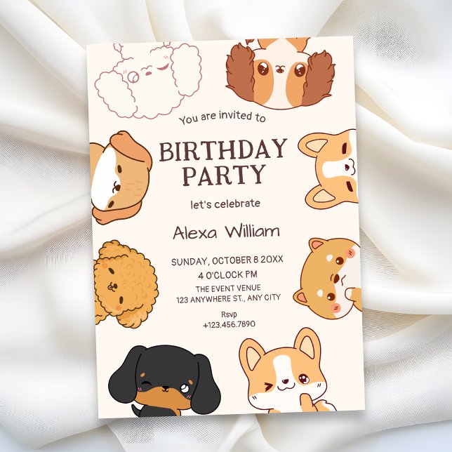 Invitación Cumpleaños de perritos lindos (Subido por el creador)