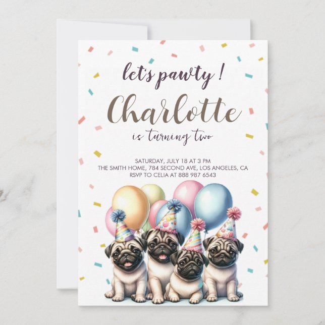Invitación Cumpleaños de Perro. (Anverso)