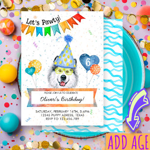 Invitación Cumpleaños de perro de Alaskan Malamute Lets Pawty