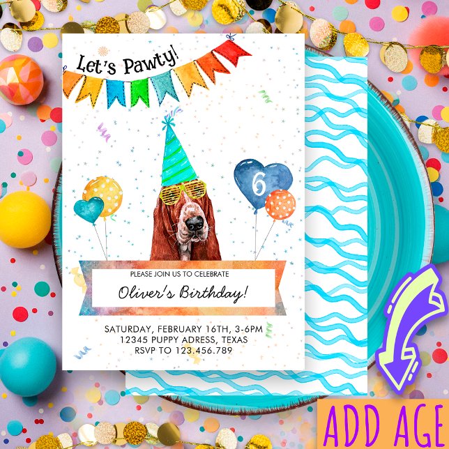 Invitación Cumpleaños de perro de Basset Hound Lets Pawty (Subido por el creador)