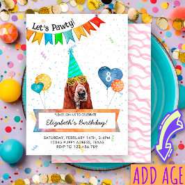 Invitación Cumpleaños de perro de Basset Hound Lets Pawty