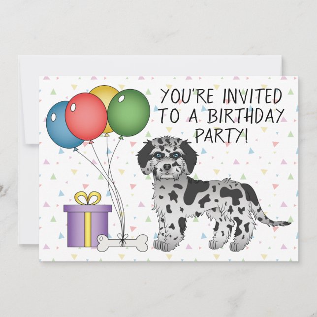 Invitación Cumpleaños de perro de dibujos animados Blue Merle (Anverso)