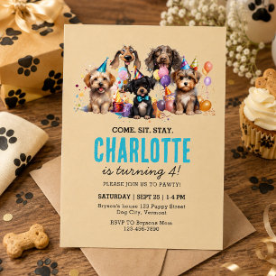 Invitación Cumpleaños de perro fiesta de cachorros acuarela