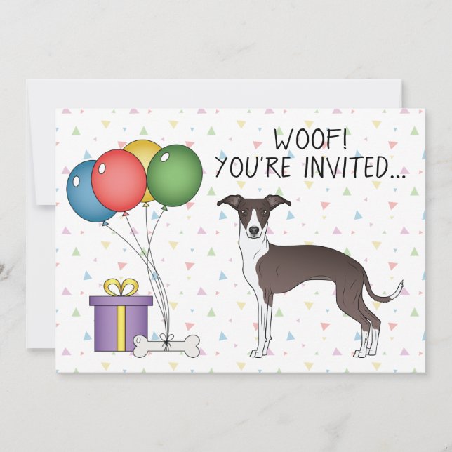 Invitación Cumpleaños de perro galgo italiano blanco y de foc (Anverso)