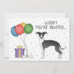Invitación Cumpleaños de perro galgo italiano blanco y negro