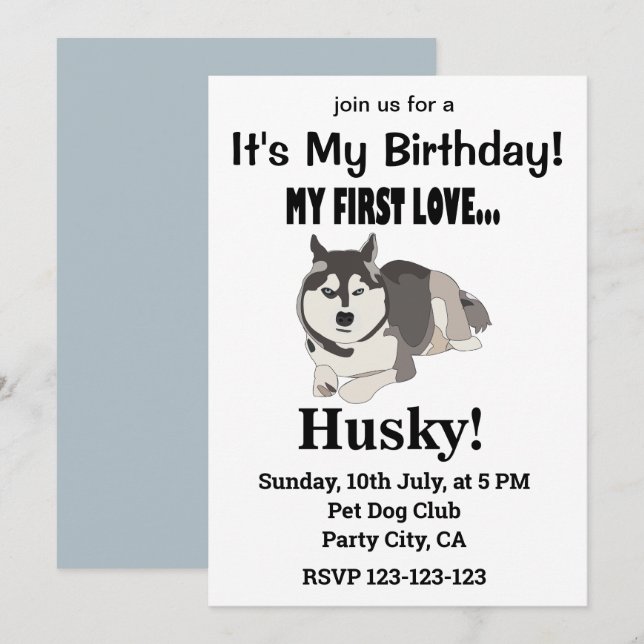 Invitación Cumpleaños de perro Husky Siberiano Husky Siberian (Anverso / Reverso)