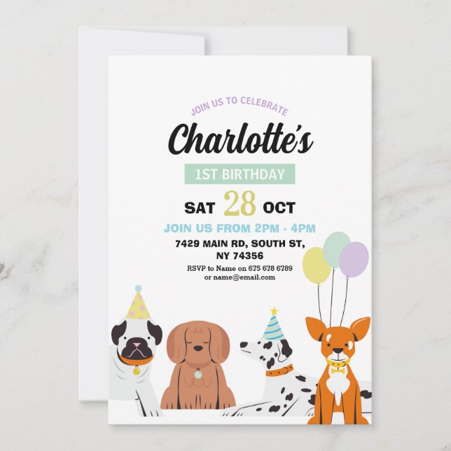 Invitación Cumpleaños de perro Invita a Chica Fiesta Pawty Fu (Anverso)