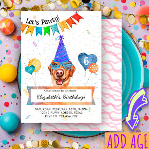 Invitación Cumpleaños de perro Labrador Amarillo Lets Pawty