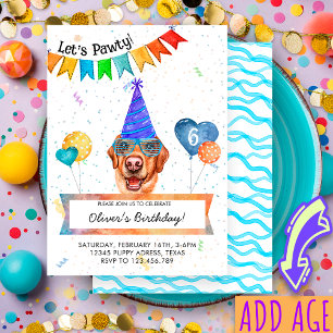 Invitación Cumpleaños de perro Labrador Amarillo Lets Pawty