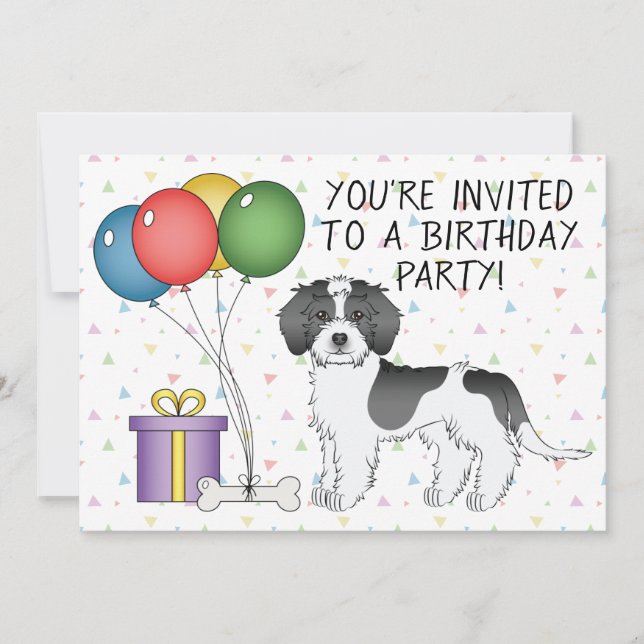 Invitación Cumpleaños de perro mini Goldendoodle negro de var (Anverso)