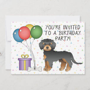 Invitación Cumpleaños de perro mini Goldendoodle negro y marr