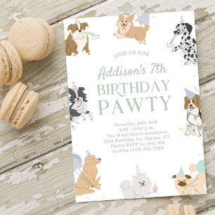 Invitación Cumpleaños de perro pastel arcoíris niños vamos a