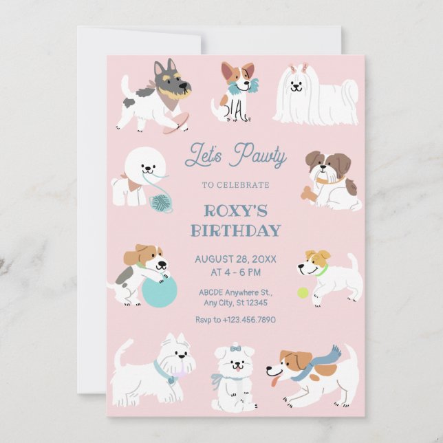 Invitación Cumpleaños de perros lúdicos (Anverso)