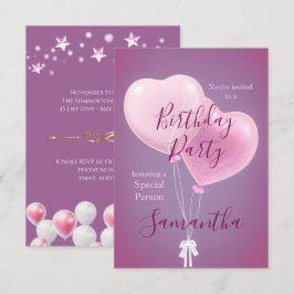 Invitación Cumpleaños de persona especial con globos rosados