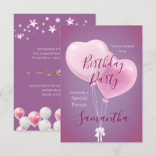 Invitación Cumpleaños de persona especial con globos rosados
