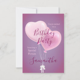 Invitación Cumpleaños de persona especial con globos rosados