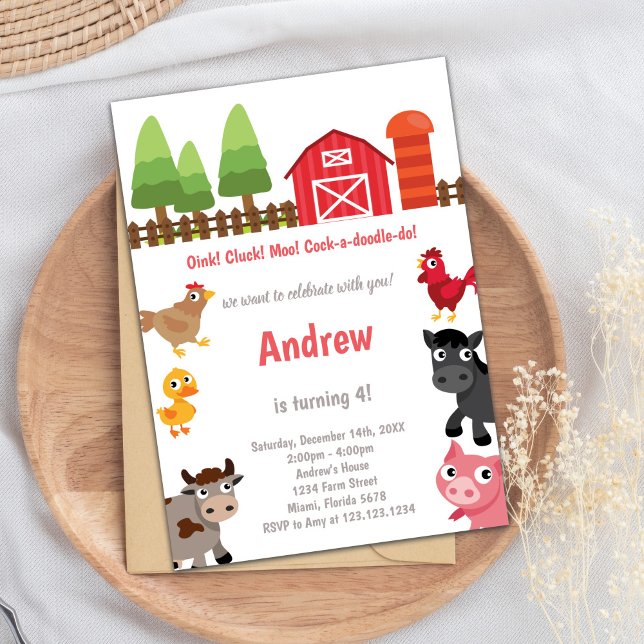 Invitación Cumpleaños de personalizable Barnyard (Barnyard birthday invitations)