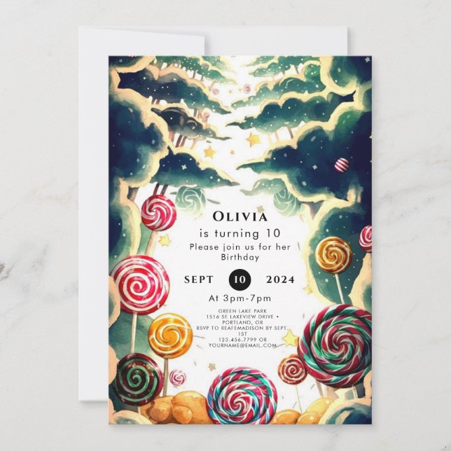 Invitación Cumpleaños de personalizado Cute Candyland (Anverso)