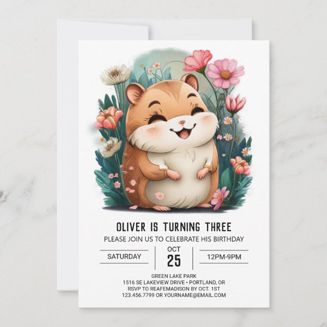Invitación Cumpleaños de personalizado Cute Hamster (Anverso)