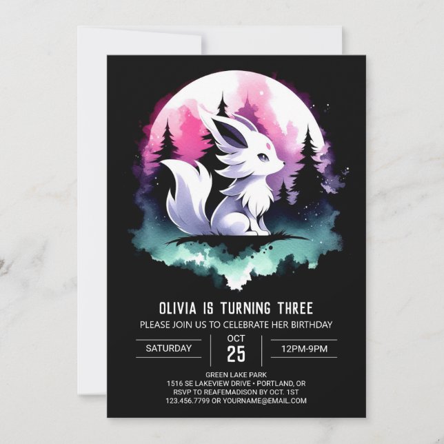 Invitación Cumpleaños de personalizado Cute Wolf (Anverso)