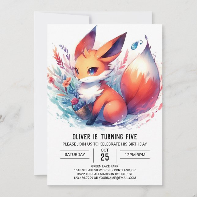 Invitación Cumpleaños de personalizado Pastel Fox (Anverso)
