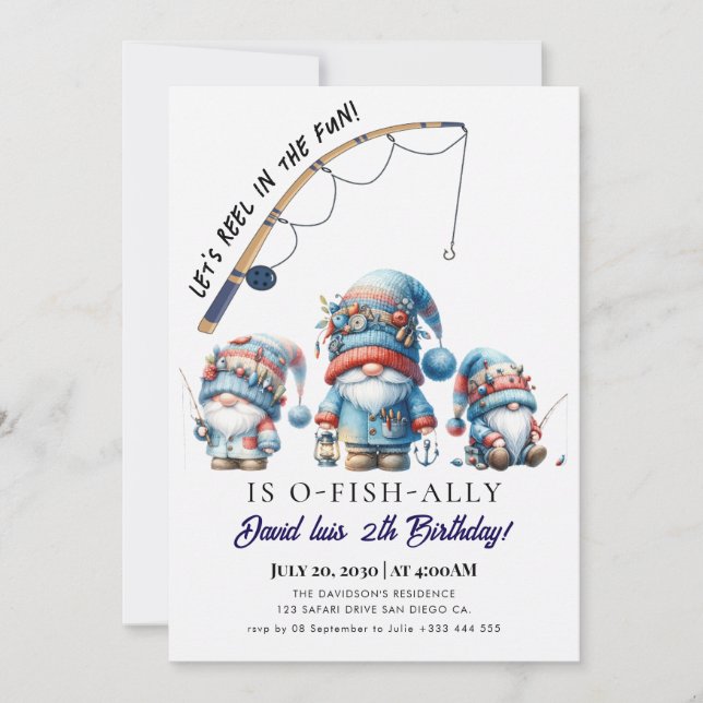 Invitación cumpleaños de pesca (Anverso)