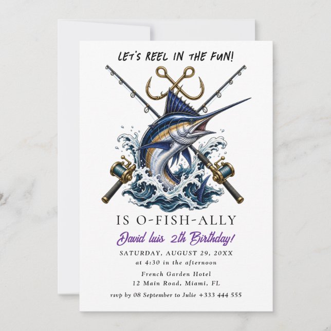Invitación Cumpleaños de pesca (Anverso)