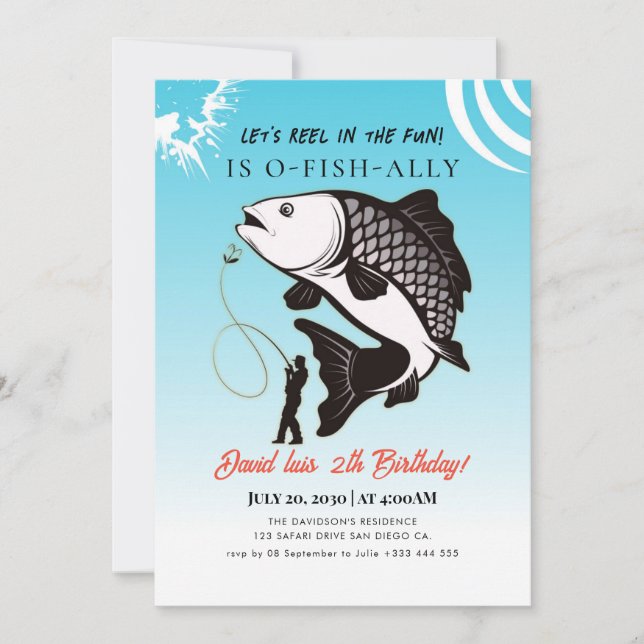 Invitación cumpleaños de pesca (Anverso)
