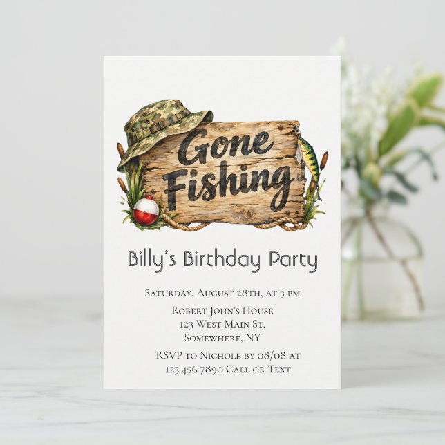 Invitación Cumpleaños de pesca (Anverso de pie)