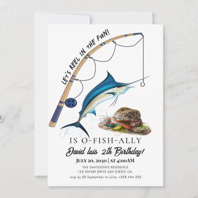 Invitación cumpleaños de pesca (Anverso)