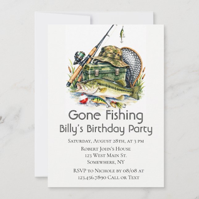 Invitación Cumpleaños de pesca (Anverso)