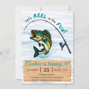 Invitación Cumpleaños de pesca   Carrete Personalizado de Div