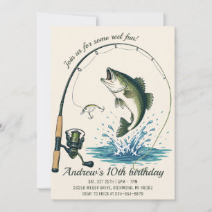 Invitación Cumpleaños de Pesca Divertido Reel Personalizado
