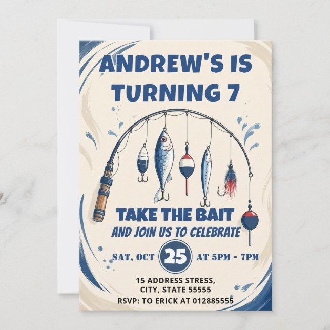 Invitación Cumpleaños de pesca personalizado O-Fish-Ally (Anverso)